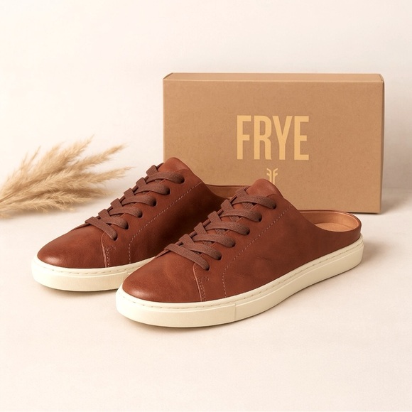 Frye Ivy Low Lace Mules Slip-On Sneakers Cognac Leather 7.5M NIB - Picture 1 of 11